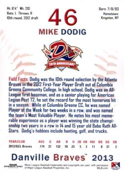 2013 Grandstand Danville Braves #NNO Mike Dodig Back