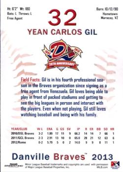 2013 Grandstand Danville Braves #NNO Yean Carlos Gil Back