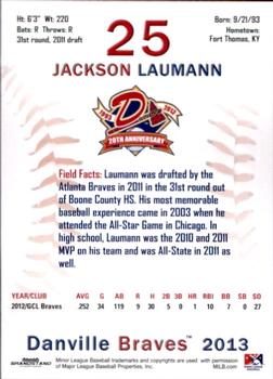 2013 Grandstand Danville Braves #NNO Jackson Laumann Back