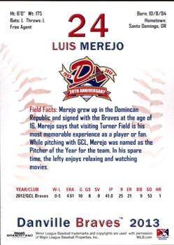 2013 Grandstand Danville Braves #NNO Luis Merejo Back