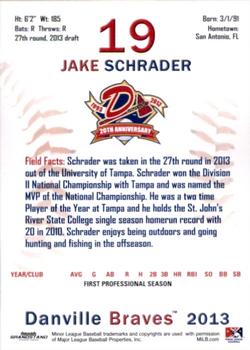 2013 Grandstand Danville Braves #NNO Jake Schrader Back