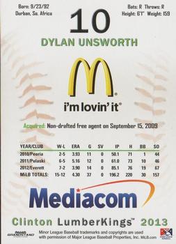 2013 Grandstand Clinton LumberKings #NNO Dylan Unsworth Back