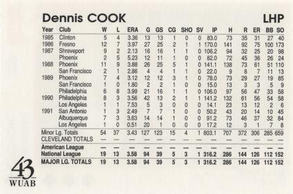 1992 McDonald's Cleveland Indians Tribe Kids Fan Club #NNO Dennis Cook Back