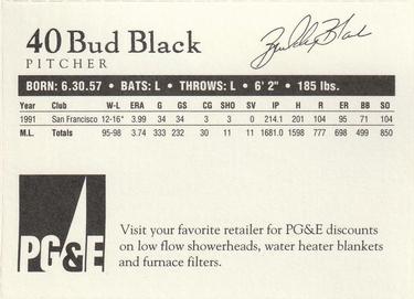 1992 PG&E San Francisco Giants #NNO Bud Black Back