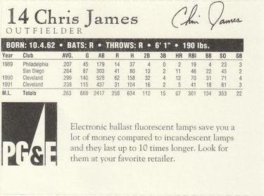 1992 PG&E San Francisco Giants #NNO Chris James Back