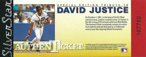 1991 SilverStar Holograms - AuthenTicket #NNO David Justice Front