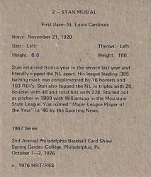 1976-77 HRT/RES 1947 Bowman #2 Stan Musial Back