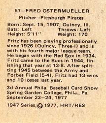 1976-77 HRT/RES 1947 Bowman #57 Fritz Ostermueller Back