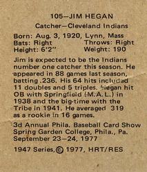 1976-77 HRT/RES 1947 Bowman #105 Jim Hegan Back