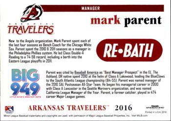 2016 Grandstand Arkansas Travelers #NNO Mark Parent Back