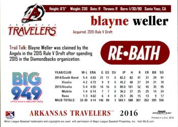 2016 Grandstand Arkansas Travelers #NNO Blayne Weller Back