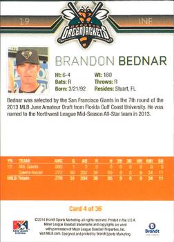 2014 Brandt Augusta GreenJackets #4 Brandon Bednar Back