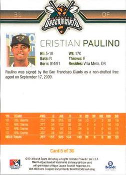 2014 Brandt Augusta GreenJackets #5 Cristian Paulino Back