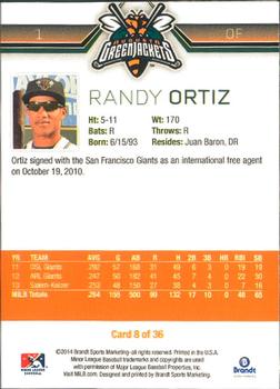 2014 Brandt Augusta GreenJackets #8 Randy Ortiz Back