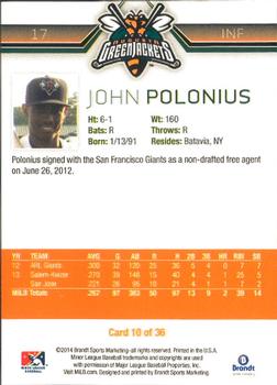 2014 Brandt Augusta GreenJackets #10 John Polonius Back