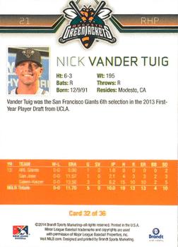 2014 Brandt Augusta GreenJackets #32 Nick Vander Tuig Back