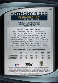 2016 Topps Gold Label #44 Anthony Rizzo Back