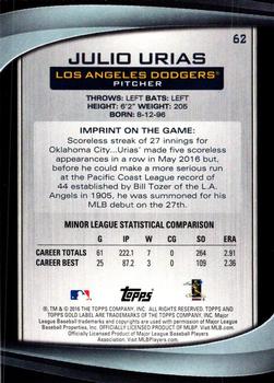 2016 Topps Gold Label #62 Julio Urias Back