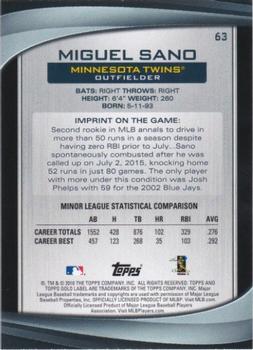 2016 Topps Gold Label #63 Miguel Sano Back