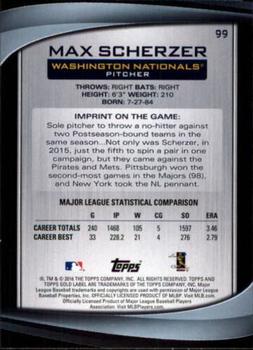 2016 Topps Gold Label #99 Max Scherzer Back