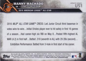 2016 Topps Update #US1 Manny Machado Back