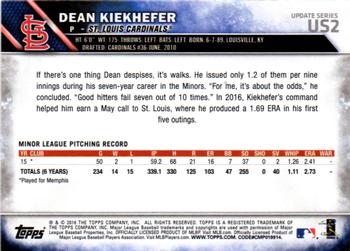 2016 Topps Update #US2 Dean Kiekhefer Back