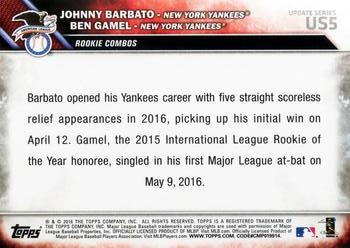 2016 Topps Update #US5 Johnny Barbato / Ben Gamel Back