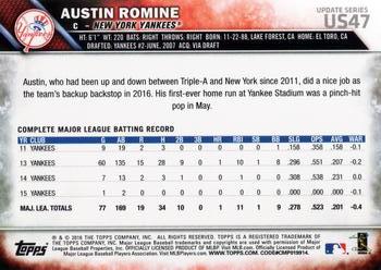 2016 Topps Update #US47 Austin Romine Back