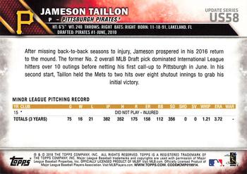 2016 Topps Update #US58 Jameson Taillon Back