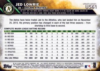 2016 Topps Update #US61 Jed Lowrie Back