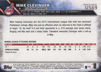 2016 Topps Update #US69 Mike Clevinger Back