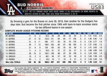 2016 Topps Update #US83 Bud Norris Back