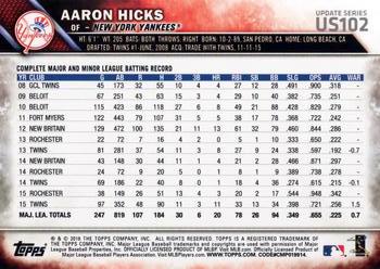 2016 Topps Update #US102 Aaron Hicks Back