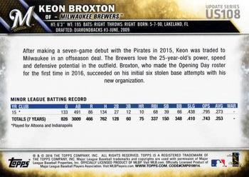 2016 Topps Update #US108 Keon Broxton Back