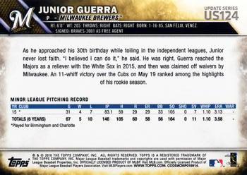 2016 Topps Update #US124 Junior Guerra Back