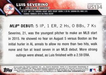 2016 Topps Update #US134 Luis Severino Back