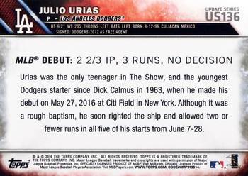 2016 Topps Update #US136 Julio Urias Back