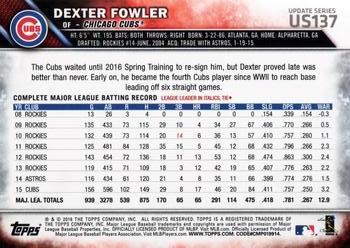2016 Topps Update #US137 Dexter Fowler Back