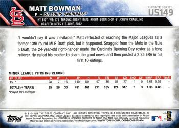 2016 Topps Update #US149 Matt Bowman Back