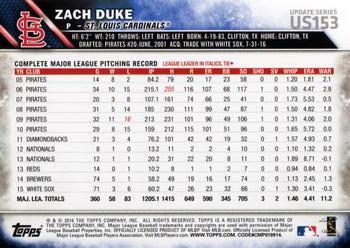 2016 Topps Update #US153 Zach Duke Back