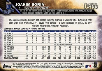 2016 Topps Update #US193 Joakim Soria Back