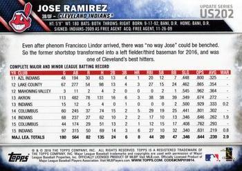 2016 Topps Update #US202 Jose Ramirez Back