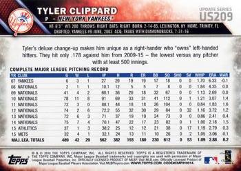 2016 Topps Update #US209 Tyler Clippard Back