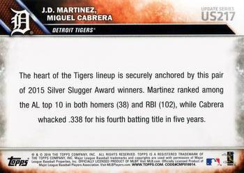 2016 Topps Update #US217 Monsters of Motown (J.D. Martinez / Miguel Cabrera) Back