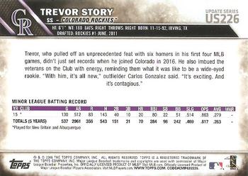 2016 Topps Update #US226 Trevor Story Back