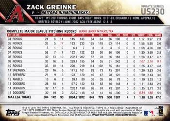 2016 Topps Update #US230 Zack Greinke Back