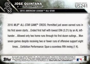 2016 Topps Update #US241 Jose Quintana Back