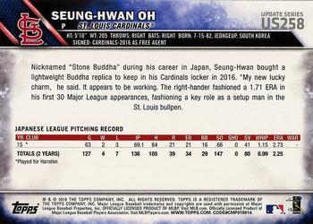 2016 Topps Update #US258 Seung-Hwan Oh Back