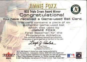 2001 Fleer Triple Crown - Crowns of Gold Memorabilia #NNO Jimmie Foxx Back