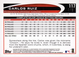 2012 Topps Mini - Platinum #117 Carlos Ruiz Back